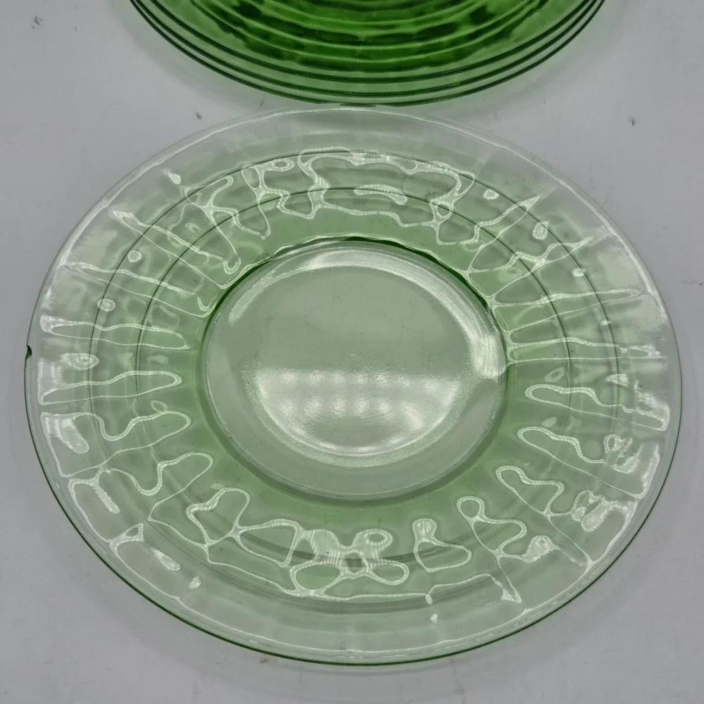 (4) Anchor Hocking Block Optic Green Uranium Depression Glass 8